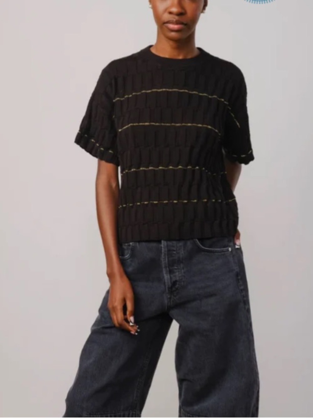 The Endery Black Gold Wiggle Stripe Knit Grid Tee M/L - Picture 6 of 8